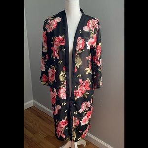Miss Innocent Black Floral Kimono Swim Cover Up Size Medium